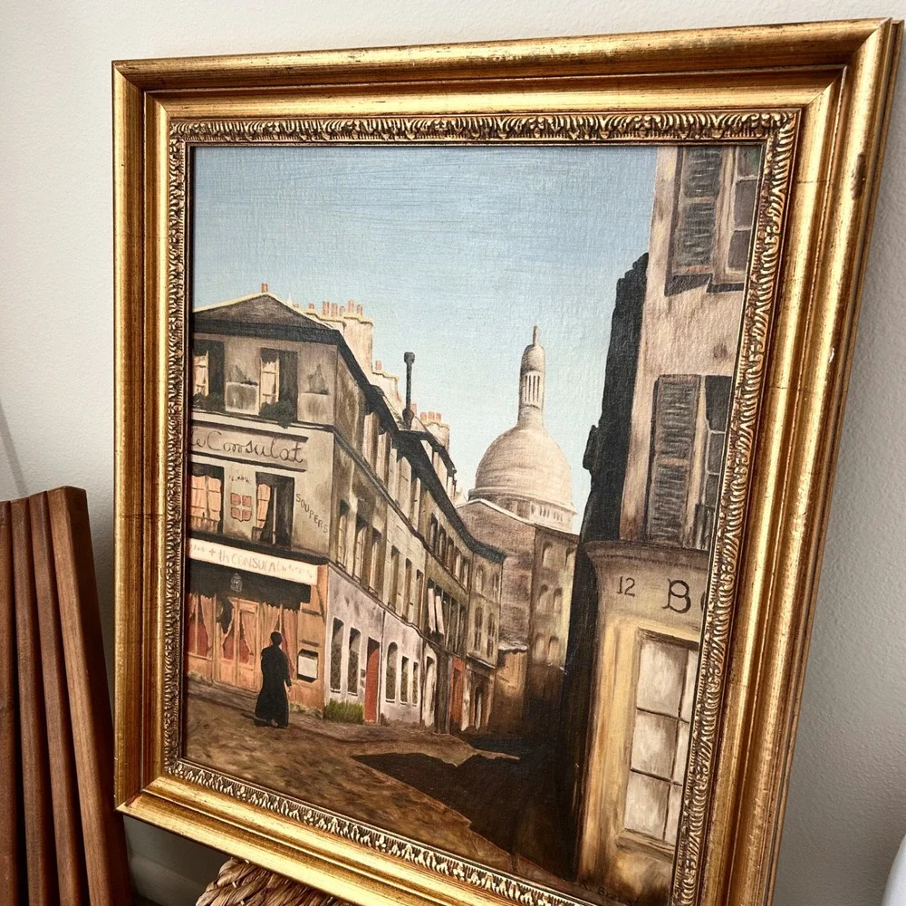 VTG Oil Painting Paris Street Scene Sacré-Cœur R Brewster Framed Gold Gilt 25x29 - Picture 3 of 10